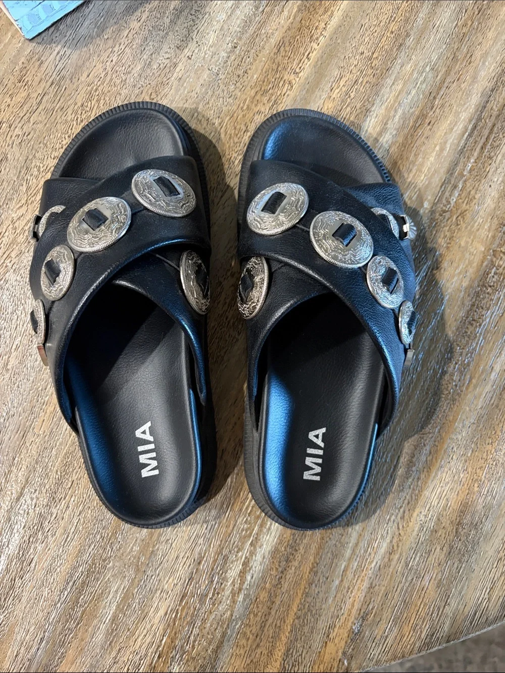 MIA Black Slide Gorgene Sandals - Picture 3 of 5
